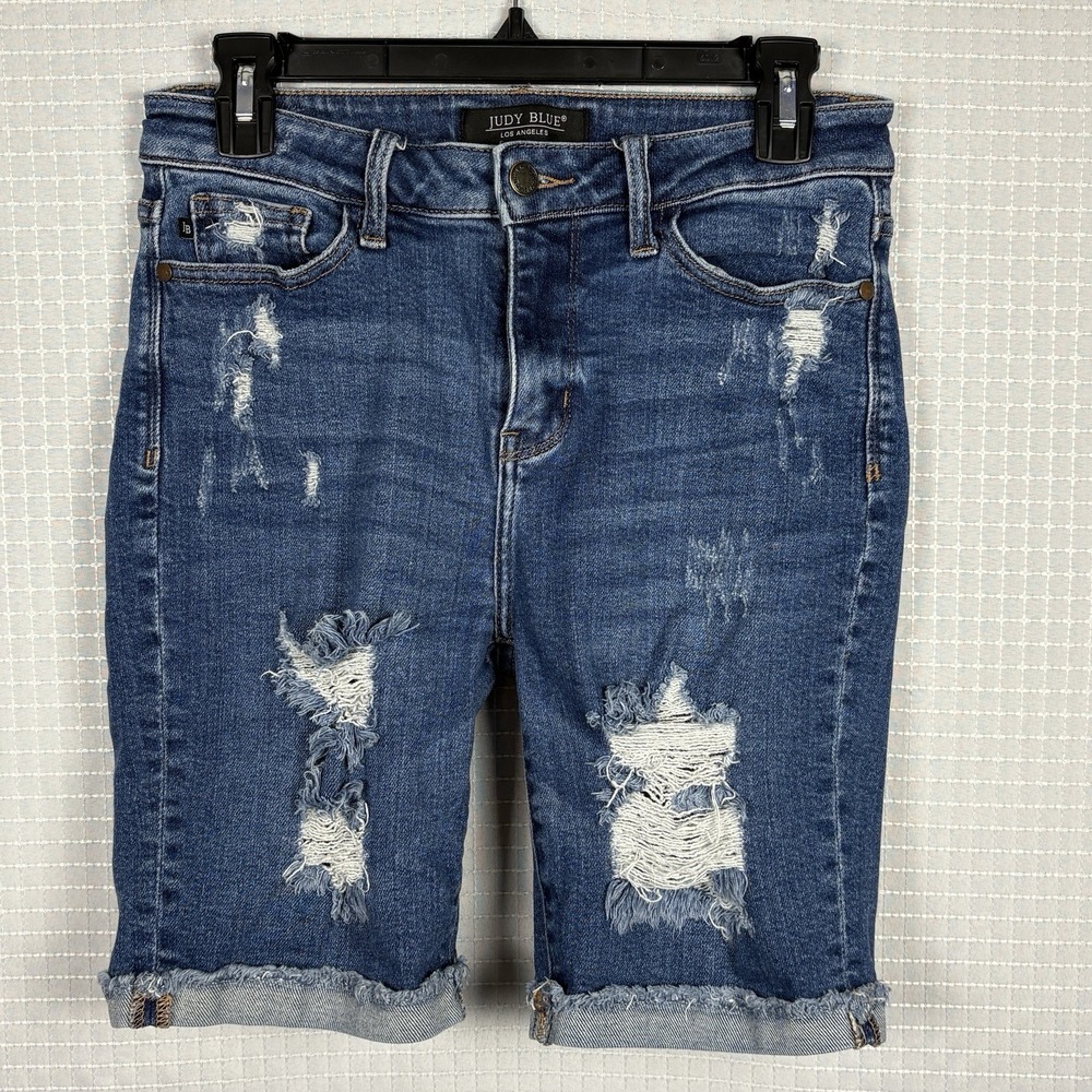 Judy Blue Jean‎ Shorts Womens Medium Stretch Bermuda Distressed Tummy Control